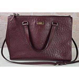 Kate Spade New York Loden Bristol Drive Ostrich Leather Cherrywood Handbag Purse